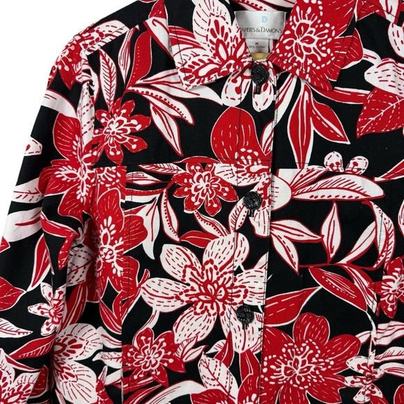 VINTAGE Drapers & Damons Oversized Floral Chore Jacket Black/Red/White M - Picture 4 of 8